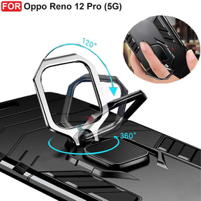 Protect Rugged Oppo Reno 12 Pro (5G) Kickstand Case | Built-in Stand Rotating Ring Holder | Military Grade Armor Bumper Back Cover