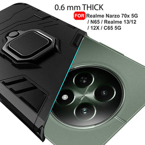 Perotect Tough Armor Bumper Back Case Cover for Realme 12  | Ring Holder & Kickstand in-Built | 360 Degree Protection Back Cover